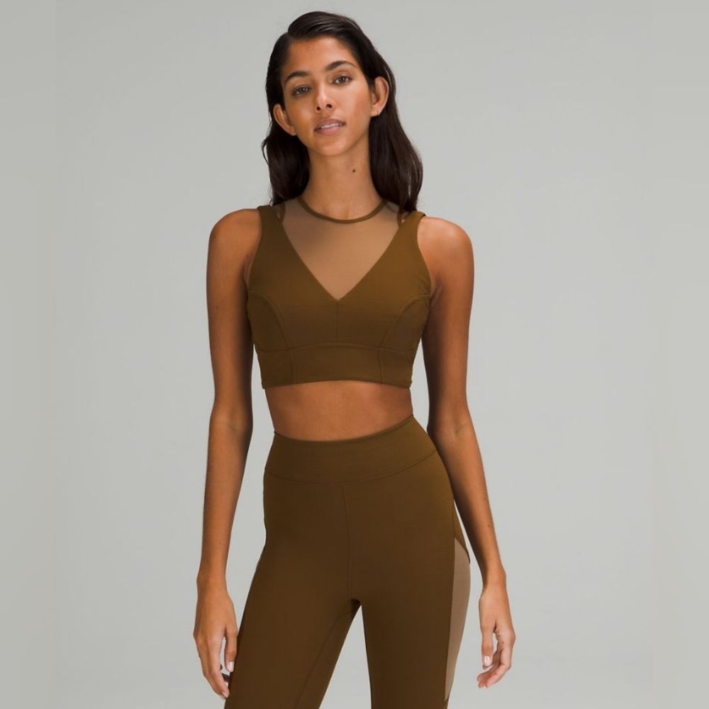 Lululemon Lab Mesh High Neck Bra in Olive Green - Size 8